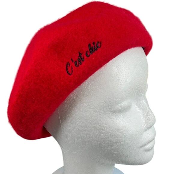 C Est Chic- Emily in Paris- Bright Red - Beret DIFF- OSFM- preowned - Picture 1 of 5